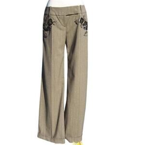 Cache Luxe Elaborate Embellished Lined Pant New Brown Oatmeal Metallic $228 NWT